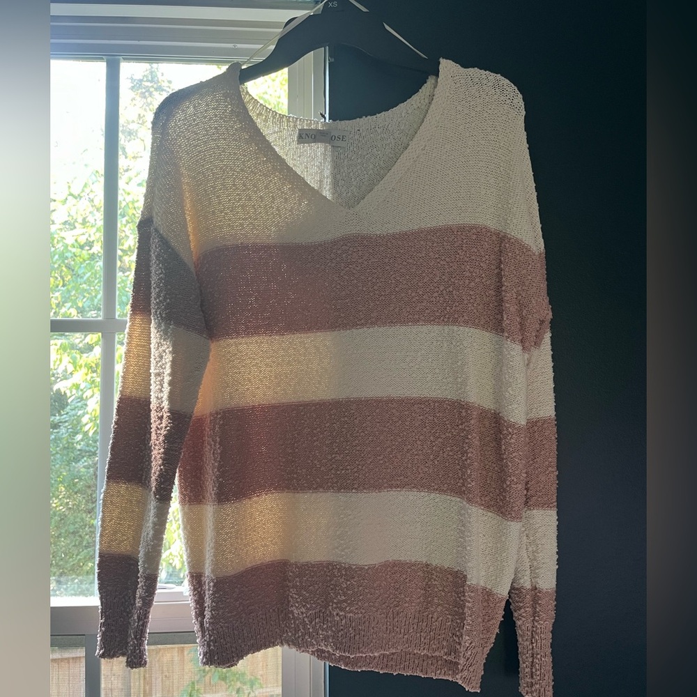 Knox Rose Blush and Cream V-Neck Sweater